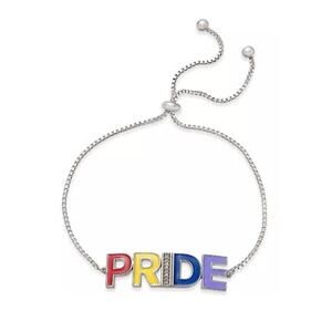925 Diamond Accent Rainbow PRIDE Bolo Bracelet in Sterling Silver-GAY- LGBT E2